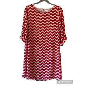 Charming Charlie Women's Red & White Zigzag Print Long-Sleeve Shift Dress Size M